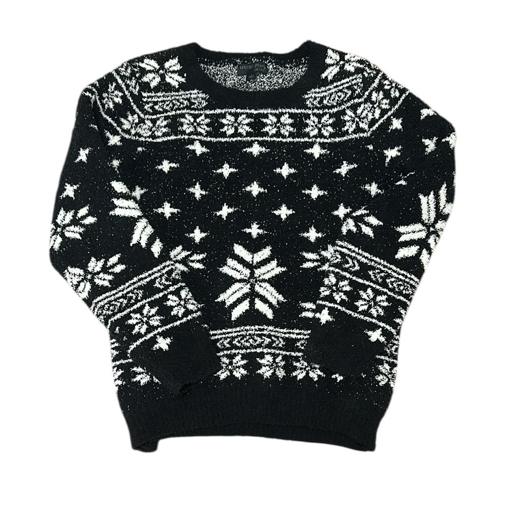 Barefoot Cozy Chic Seaside Black and White Crewneck Sweater